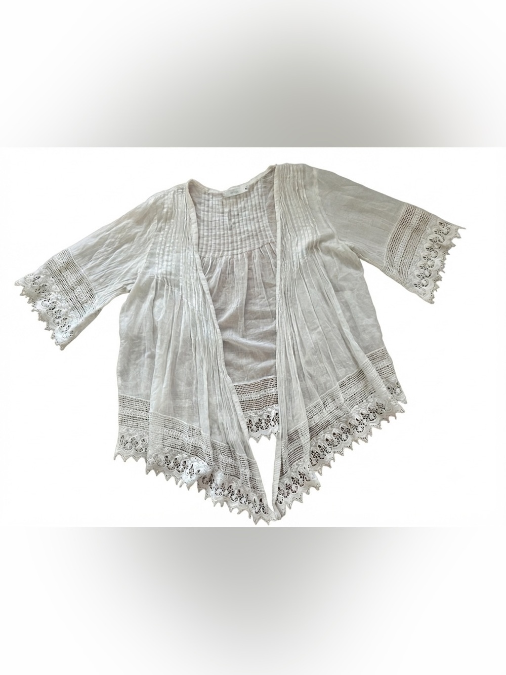 Millau White Bohemian Lace Open Front Kimono Cardigan Top Size M Boho